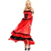 Catsuit Costumes Sexy Spanish Gypsy Red Cancan Lace Dress Women Off Shoulder Party Long Dresses Vestidos Plus Size Western Saloon 210D