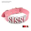 Colliers rose Pu Leather Hotwife Choker Collier Silver Couleur grandes lettres Nom personnalisé Colliers pour femmes hommes bijoux sexy personnalisés