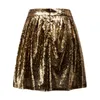 Gonne Moda donna a vita alta pieghettata oro gonna corta a trapezio allentato paillettes party night club danza mini