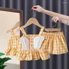 Zestawy odzieży 2024 Summer bawełniane dziewczynki Zestaw Zestaw Ubrania Ubrania Bluzki bez rękawów i szorty garnitur maluch 2PCS Casual Infant