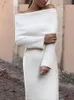 基本的なカジュアルドレスレトロでエレガントな女性の服を着た肩の爆弾ニットロングスカート2023春のファッション女性のウルトラ薄くてユニークな女性ファッションJ240130