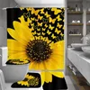 4PCS Set Sunflower Butterfly Print Shower Curtain Waterproof Bathroom Curtain Toilet Cover Mat Non-Slip Rug Set Bathtub Decor LJ20312Y