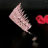 Hair Clips Baroque Sparkling Pink Crystal Bridal Tiaras Gold Color Rhinestone Pageant Crowns With Combs Headbands Wedding Accessories