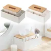 Cajas de almacenamiento Contenedores Soporte para caja de pañuelos con cubierta de bambú Organizador de control remoto de escritorio moderno y creativo para el hogar Office254r