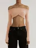 Women's Tanks Tossy Women Sheer Mesh Crop Top Twist See-Through Knit Copped Shirt Tops Bustier Off-Shoulder Long Sleeve Summer