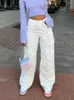 Pantaloni da donna Y2K Moda Bianco Baggy Cargo Arrivi Tasche 3D Pantaloni casual rattoppati Pantaloni svasati elasticizzati larghi
