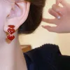 Boucles d'oreilles pendantes Design Simple vin rouge coeur d'amour pour les femmes couleur or cercle Vintage pêche boucle d'oreille goutte