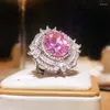 Cluster Rings Delicate 925 Sterling Silver Pink Zircon Stones for Women Fashion Bridal Wedding Tourmaline Ring Smyckespresent