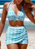 Kvinnors badkläder Summer Ny hög elastisk bikini-inställning mönster Två stycke Set Lace Up Sexy Womens Beach Swimsuit S-6XL J240131