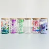 DIY-cadeaus voorgeboorde sublimatie 12oz sneeuwbol helder dubbelwandig BPA-vrij bierglas past op 3 mm glitter met bamboe deksel en rietje voor ijskoffie, frisdrank