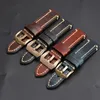 Blue-Brown-Black Handmade Leather Strap Buckle 20 22 24 26MM Suitable For PAM111 441 Thick Leather Bronze Buckle 240124