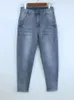 Frauen Jeans Frühling Koreanischen Stil Lose Büro Damen Streetwear Einfarbig Hellblau Elastische Bleach Scratch Denim Hosen N16