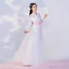 Lässige Kleider Hanfu Damenkleid Polyester Weiß Blumenstickerei V-Ausschnitt Antiker Retro Chinesischer Stil Frühlings- und Sommerleistung