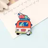 Brooches Go Swimming By Bus Enamel Pin Circle Knapsack Sea Wave Sandy Beach Travel Adventure Love Badge