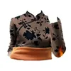Women's Blouses Cotton Blend Cheongsam Top Plaid Print Floral Fleece Lined Chinese With Knot For