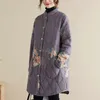 Ethnic Clothing 2024 Chinese National Loose Style Printed Quilted Coat Winter Stand Collar Long Sleeve Cotton Thickened Padded S947