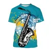 Homens camisetas Saxofone Jazz Música Camiseta para Homens Mulheres 3D Impressão Verão Casual Redondo Pescoço Hip Hop T-shirt Mangas Curtas Tops Tee Roupas