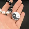 Choker Chokers Tai Chi Yin Yang Pendant Charm White and Black Pearl Necklace女性用男性宝石ヴィンテージ219Sのためのステンレス鋼