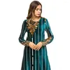 Ethnic Clothing Middle East Fashion Velvet Print Dubai Abaya Turkey Kaftan Islamic Muslim Woman Maxi Dress Ramadan Arabic Modest Robe