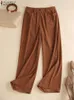 Calças femininas 2024 Zanzea Moda Mulheres Corduroy Calças Outono Cintura Alta Sólida Perna Larga Vintage Trabalho Palazzo Casual Solto Pantalon