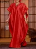 Casual Dresses VONDA Elegant Party Dress Women Satin Silk Maxi 2024 Loose Short Sleeve Solid Color Summer Vestido Femme Robe