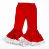 Trousers Girlymax Fall Winter Baby Girls Kidswear Outfits Children Solid Lace Ruffles Velvet Boot Cut Tight Flare Pants Elastic All-match