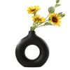 Nordic Vase Circular Hollow Ceramic Donuts Flower Pot Home Living Room Decoration Accessories Interior Office Desktop Decor Gift 240127