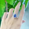 Anéis de cluster S925 prata alto carbono diamante anel azul da Tanzânia Instagram artesanato atacado