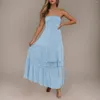 Lässige Kleider für Damen, Bohemian-Stil, trägerlos, schulterfrei, Spitzenbesatz, rückenfreies Kleid, fließend, A-Linie, Strand, lang, Maxi, hoch niedrig, für Damen