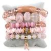 Bracelets MD Fashion Breast Cancer Awareness Jewelry Beaded Bracelet Sets Pink Ribbon Charm 5pc Stack Bracelets Set