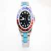 Zegarek mechaniczny mężczyzn 116710 Business Casual Nowoczesne srebrne białe stal ze stali nierdzewnej Blue Red Rim Black Dial 4-Pin Calendar256D