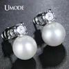 Orecchini con perno UMDOE Gioielli di perle di moda per le donne Colore oro bianco CZ Boucle D'Oreille Femme Bijoux Regali di Natale UE0342