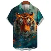 Camisas casuais masculinas camisa tigre impressão sunmmer manga curta dos desenhos animados moda lapela topos roupas de grandes dimensões estilo rua