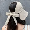 Wide Brim Hats Sun Hat Summer Women Ponytail Visor Uv Protection Bow Beach Yellow Ladies Sunhat Foldable Gorro