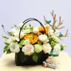 Portable Flower Box Kraft Paper Handy Gift Bag With Handhold Wedding Rose Party Packaging Cardboard For Wrap1233p