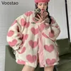 Women's Trench Coats Sweet Wear On Both Sides Thicked Lamb Wool Autumn Winter Korean Loose Heart Print Jackets Harajuku Simple Parkas Tops