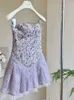 Casual Dresses Summer Vintage Strapless Mini Floral Lace Patchwork Dress For Women French Fashion 2000s Aesthetic Sexy Gyaru Frocks Design