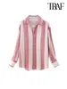 Women's Blouses TRAF Women Fashion Oversized Striped Shirts Vintage Long Sleeve Front Button Female Blusas Chic Tops
