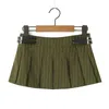 Skirts 2024 Summer Mini Skirt Y2k Vintage Clothes Korean Fashion Green Striped For Women Elegant Pleated Micro With Belt