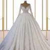 Luksusowe aplikacje z koralikami Suknie ślubne długie rękawy Suknia Sweetheart koronka w górę Princess Illusion Applique Bridal Suknie szata de Mariage 2024 Suknia balowa vestido de novia