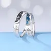 Cluster Rings European S925 Sterling Silver Emalj CZ Star and Moon Par Ring For Women Men Birthday Wedding Valentine's Day Jewelry