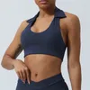 Yoga Outfit Lapel Halter Neck Sports Bra Women Fitness Bralette Backless Gym Top Workout Crop Push Up Tight Underwear Running Vest