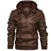 秋と冬のための取り外し可能なフード付きメンズファッションPUレザージャケット240125
