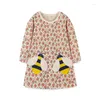 Vestidos para meninas saltando metros 2-7t, manga longa, abelha, bordado, princesa, meninas, estampa floral, roupas infantis, festa de aniversário