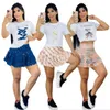 Fashion Casual Two Piece Dress Women Round Neck T-shirt och mini kjoluppsättningar 2st.