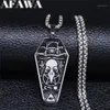Afawa bruxaria abutre caixão pentagrama cruz invertida colares de aço inoxidável pingentes mulheres cor prata joias n3315s021257q