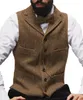 Mens Suit Vest Lapel V Neck Wool HerringBone Casual Formal Business Waistcoat Groomman For Wedding GreenburgundyBrown 240125