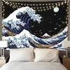 Tapestries Sea Wave Tapestry Zwarte muur Hangt het grote golven Fashion Decor voor slaapkamer woonkamer Japans