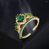 Anelli a grappolo zircone verde minimalista per le donne amano il cuore corona lacrima ad anello regolabile fidanzamento di gioielleria da sposa 2024