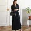 Trenchs de femmes automne élégant coupe-vent noir maxi robe robe coréenne mince costume col double boutonnage manteau bureau dames blazer